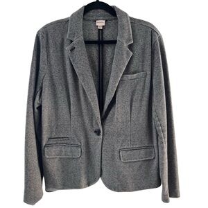 Classic XXL office casual button comfy soft cotton blend blazer gray relaxed